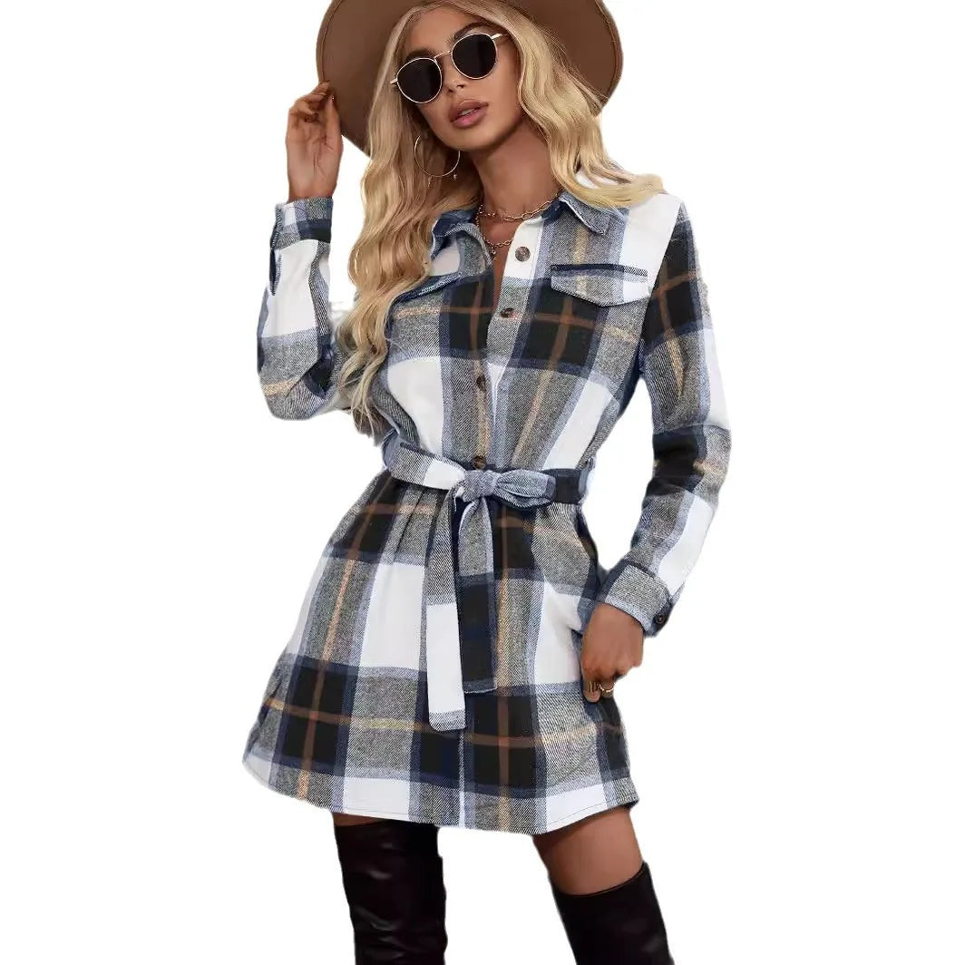 Plaid Belted Shirt Dress
