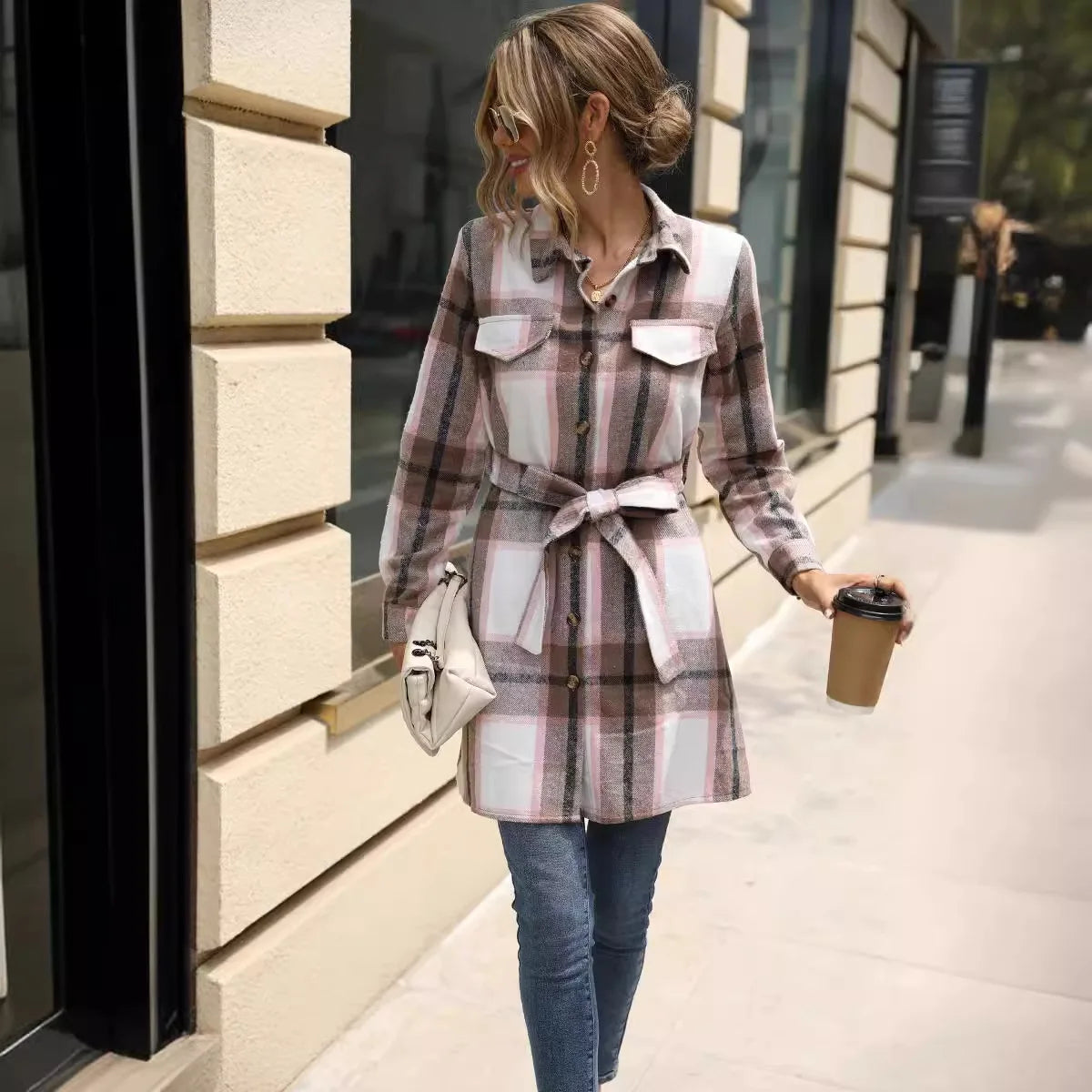 Plaid Belted Shirt Dress