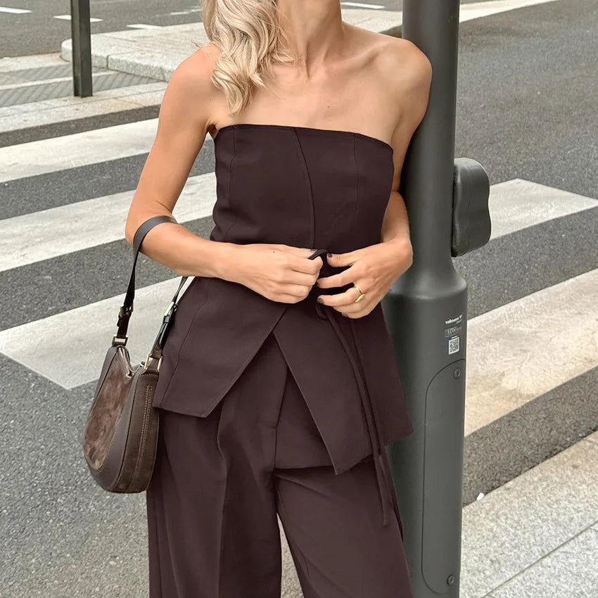 Strapless Tie-Waist Wide-Leg Jumpsuit